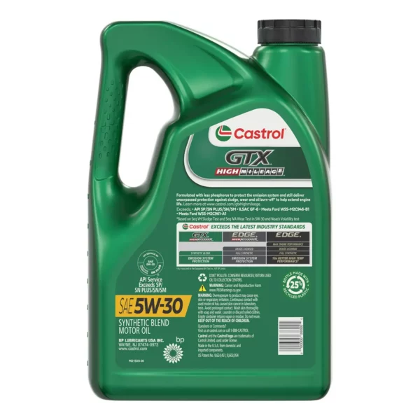 Castrol GTX High Mileage 5W-30 Synthetic Blend Motor Oil, 5 Quarts – Image 2