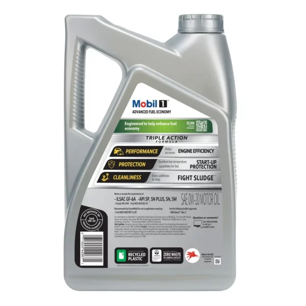 Mobil 1 Advanced Fuel Economy Full Synthetic Motor Oil 0W-20, 5 Quart – Image 2