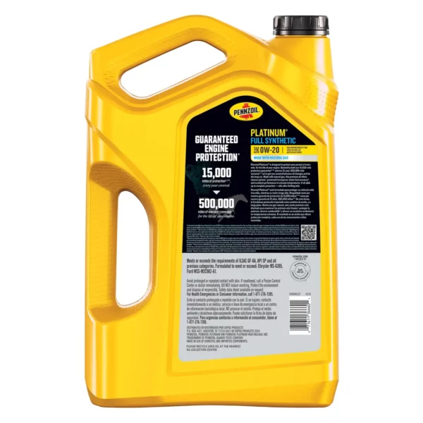 Pennzoil Platinum Full Synthetic 0W-20 Motor Oil, 5 Quart – Image 2