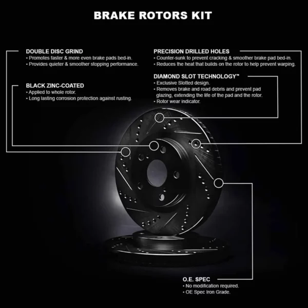 R1 Concepts Front Brake Rotor Kit _Brake Rotors_ Brake Disc _Drilled and Slotted WHPN1-11006 – Image 2
