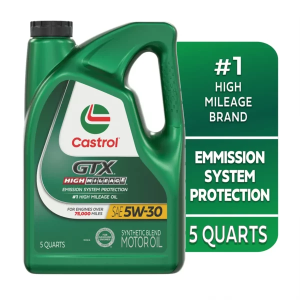 Castrol GTX High Mileage 5W-30 Synthetic Blend Motor Oil, 5 Quarts – Image 3